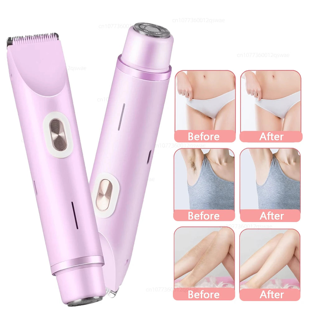 Afeitadora Eléctrica para Mujer, Recortadora de Bikini de Doble Cabezal, Impermeable, para Depilación Corporal, Facial, Axilas, Piernas y Brazos