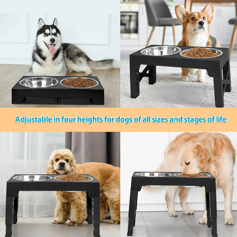 Comederos Elevados para Perros con Soporte Ajustable y Doble Tazón de Acero Inoxidable para Comida y Agua, para Perros Pequeños, Medianos y Grandes