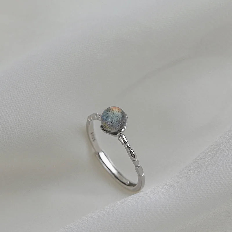 Anillo de Ópalo de Plata de Ley 925 para Mujer, Ajustable, para el Dedo Índice, Diseño Simple y Elegante, Joyería de Alta Gama, Regalo