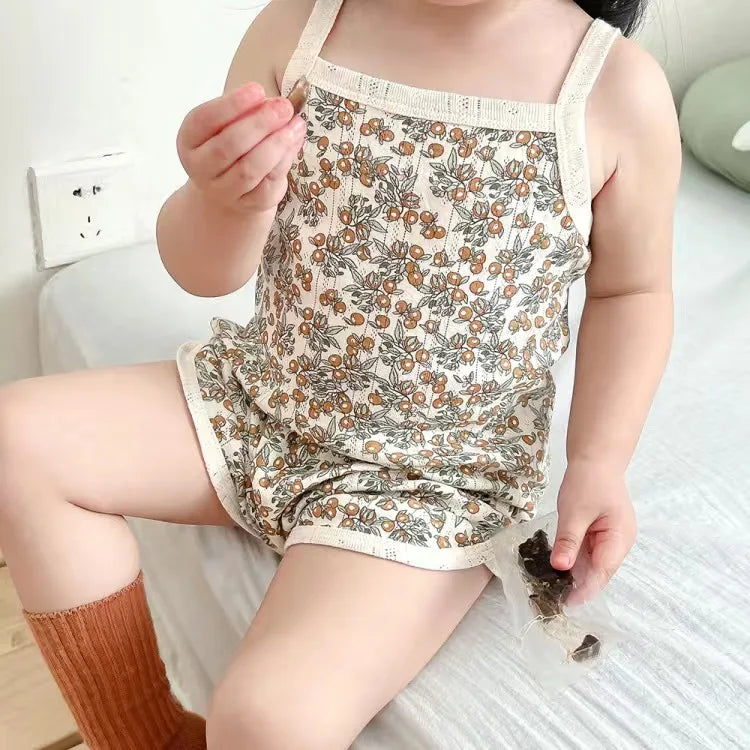NOVEDAD DE VERANO 20225, Tops sin mangas para bebé y pantalones cortos de cintura ajustada, traje de 2 piezas, conjunto de ropa con cuello cuadrado para niñas, ropa de algodón para niños