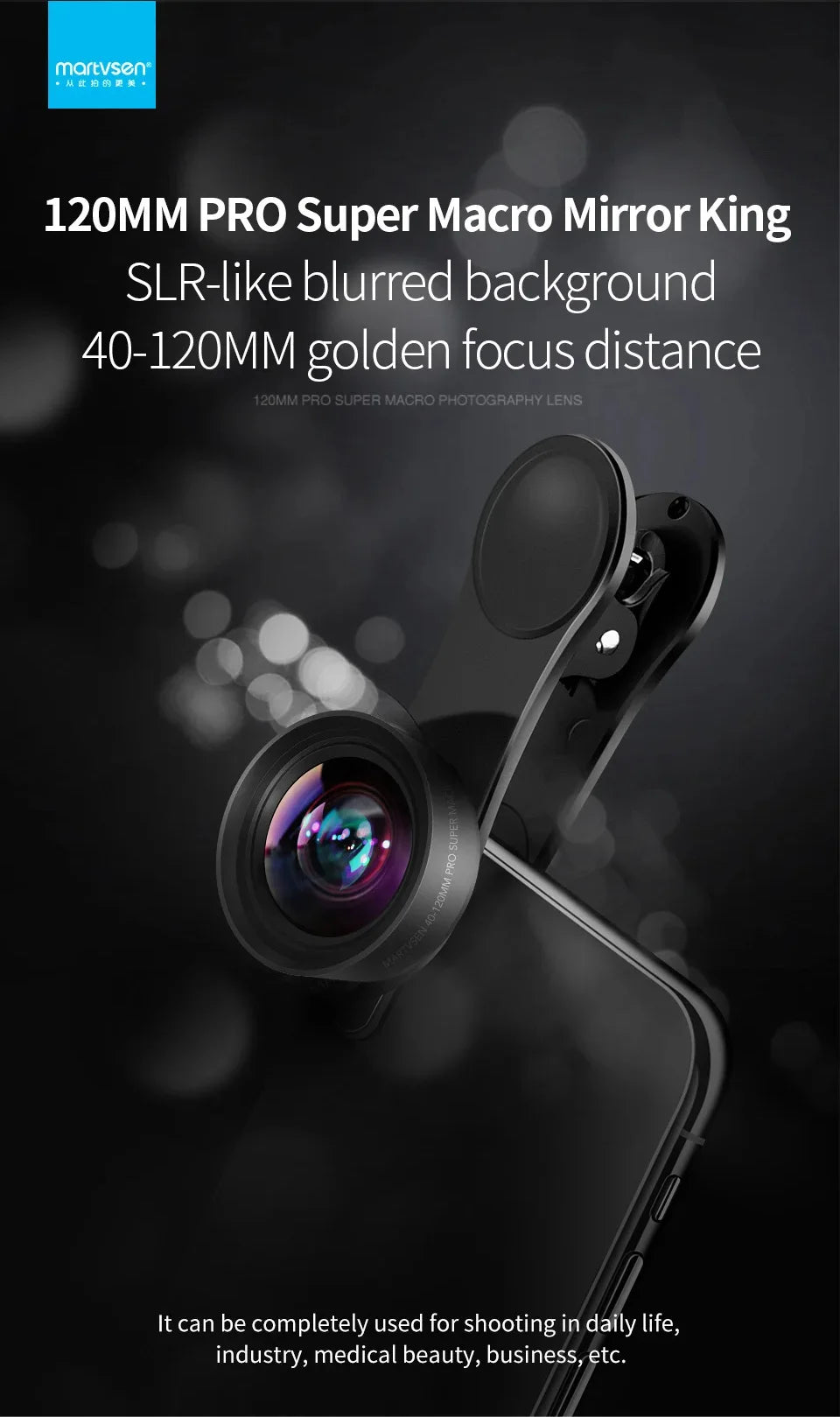 MARTVSEN Lente macro de 120 mm, lente fotográfica de cámara con clip universal súper macro profesional 5K HD 10x para iPhone Samsung Android