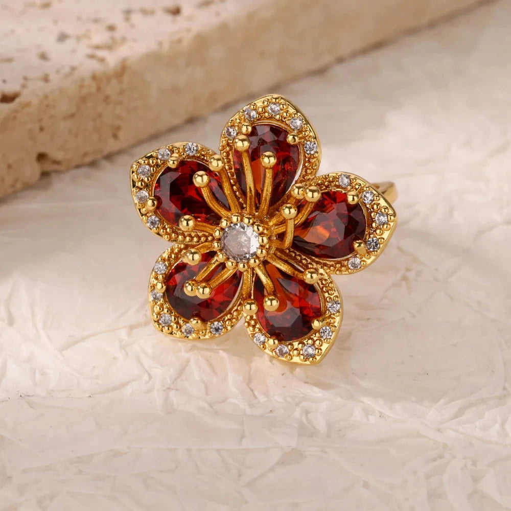 Anillos de acero inoxidable de lujo chapados en oro, piedra colorida, anillo de corazón de cristal de circón para mujer, joyería Bohemia de boda, regalo de Navidad