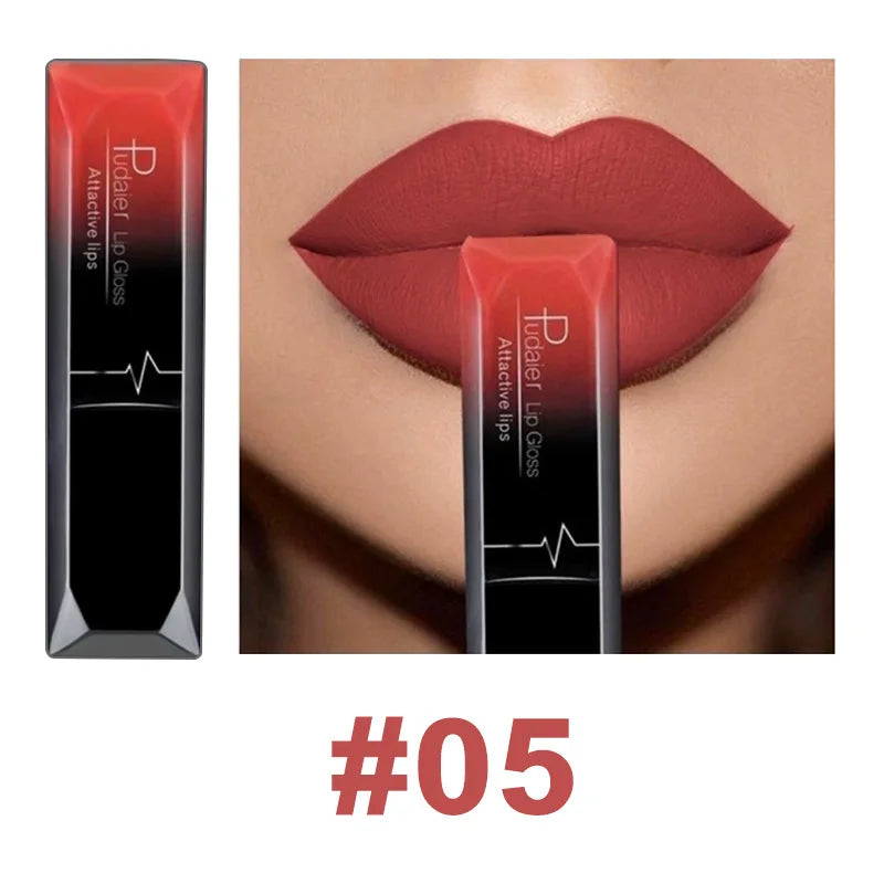 Lápiz labial líquido mate resistente al agua brillo de labios de larga duración tinte Sexy rojo desnudo púrpura lápices labiales metálicos cosméticos de maquillaje