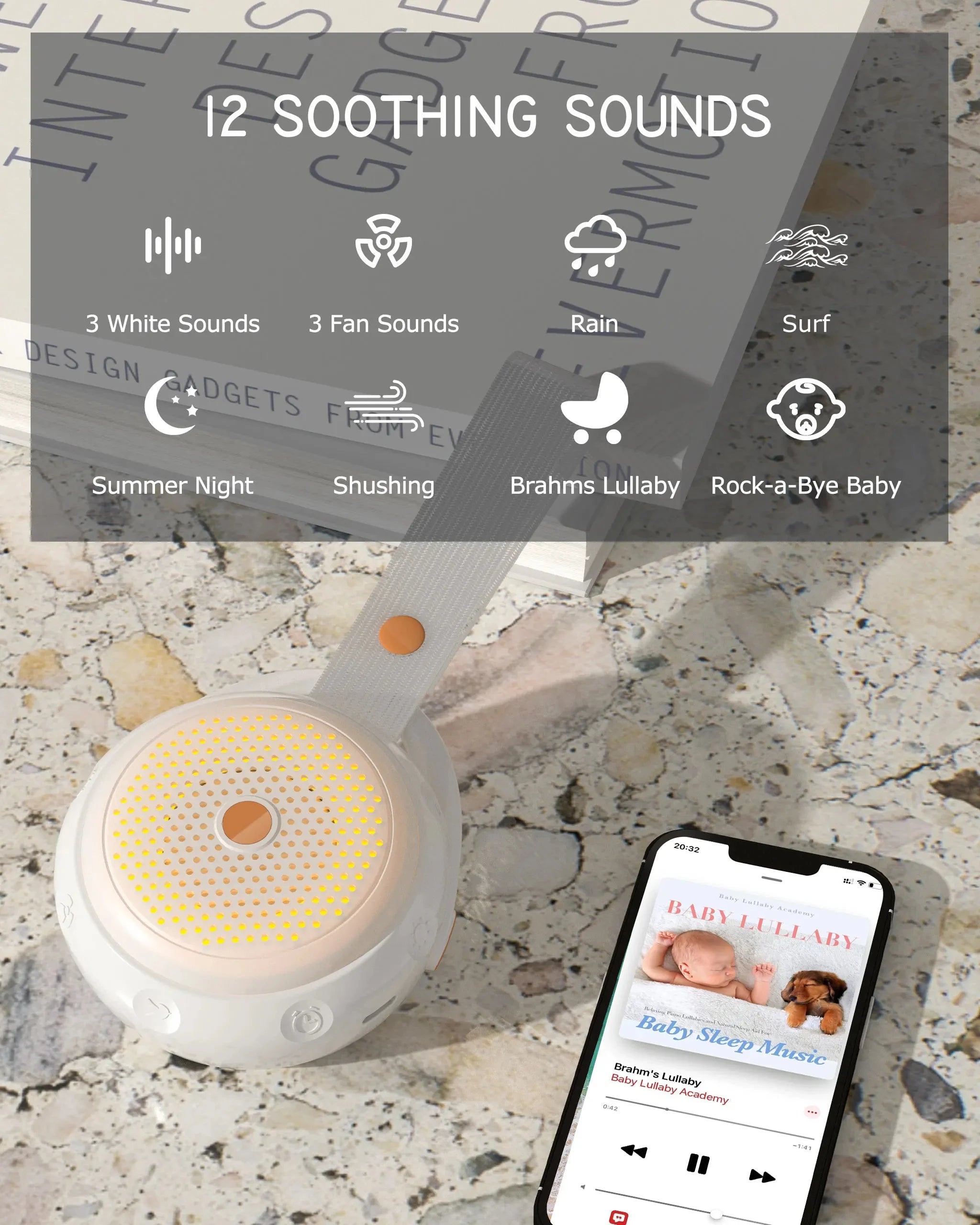 Máquina portátil de ruido blanco con Bluetooth, 12 sonidos relajantes relajantes y temporizador de silicona para dormir, luz nocturna para bebés y adultos