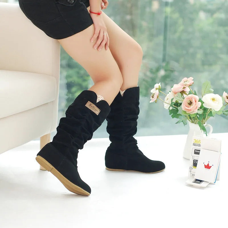 Botas de nieve de longitud media europeas y americanas, Botas de moda mate con encaje interior elevado, Botas Altas Plataforma Mujer Zapatos 2023