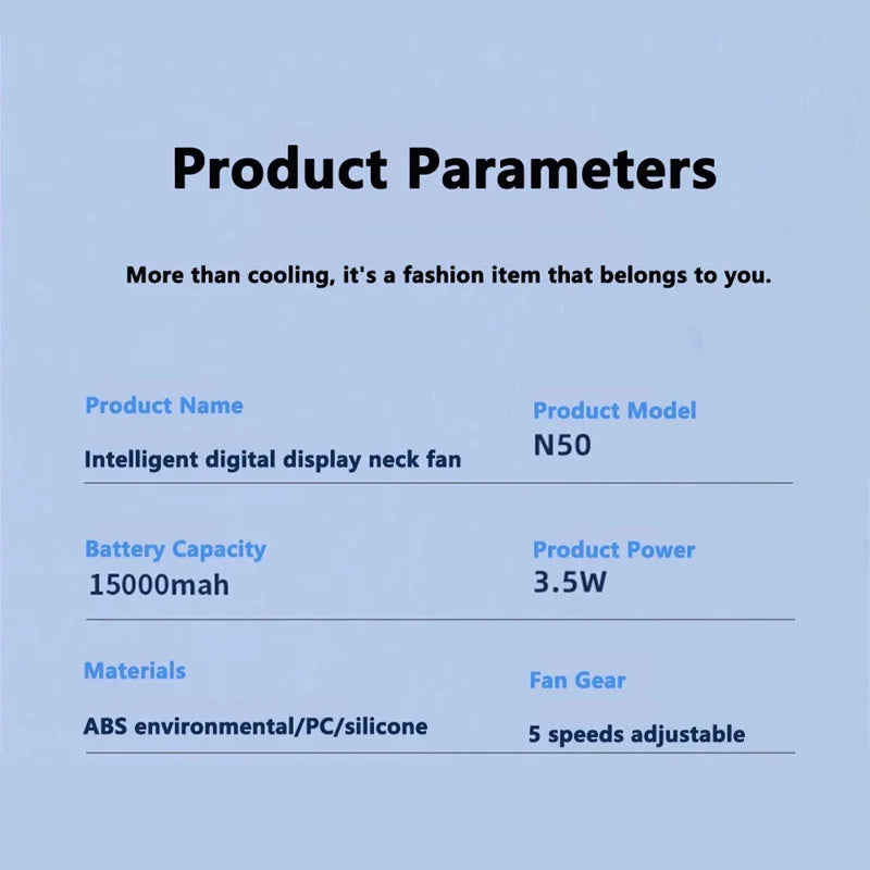 Nuevo ventilador de cuello portátil de 15000mAh pantalla Digital inteligente USB recargable al aire libre ventilador de cuello de enfriamiento silencioso sin aspas para verano