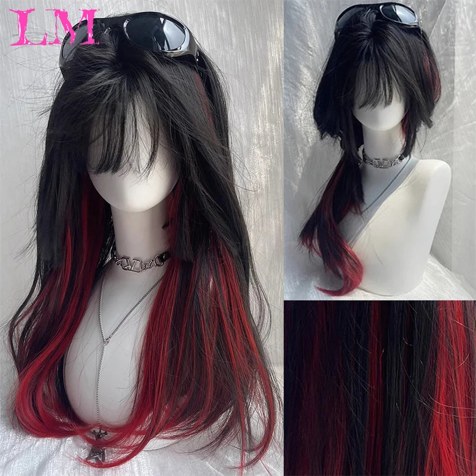 Pelucas sintéticas largas y rectas LM, color azul claro con reflejos de ceniza, peluca de Cosplay con flequillo para mujeres, pelo Natural, fibra resistente al calor