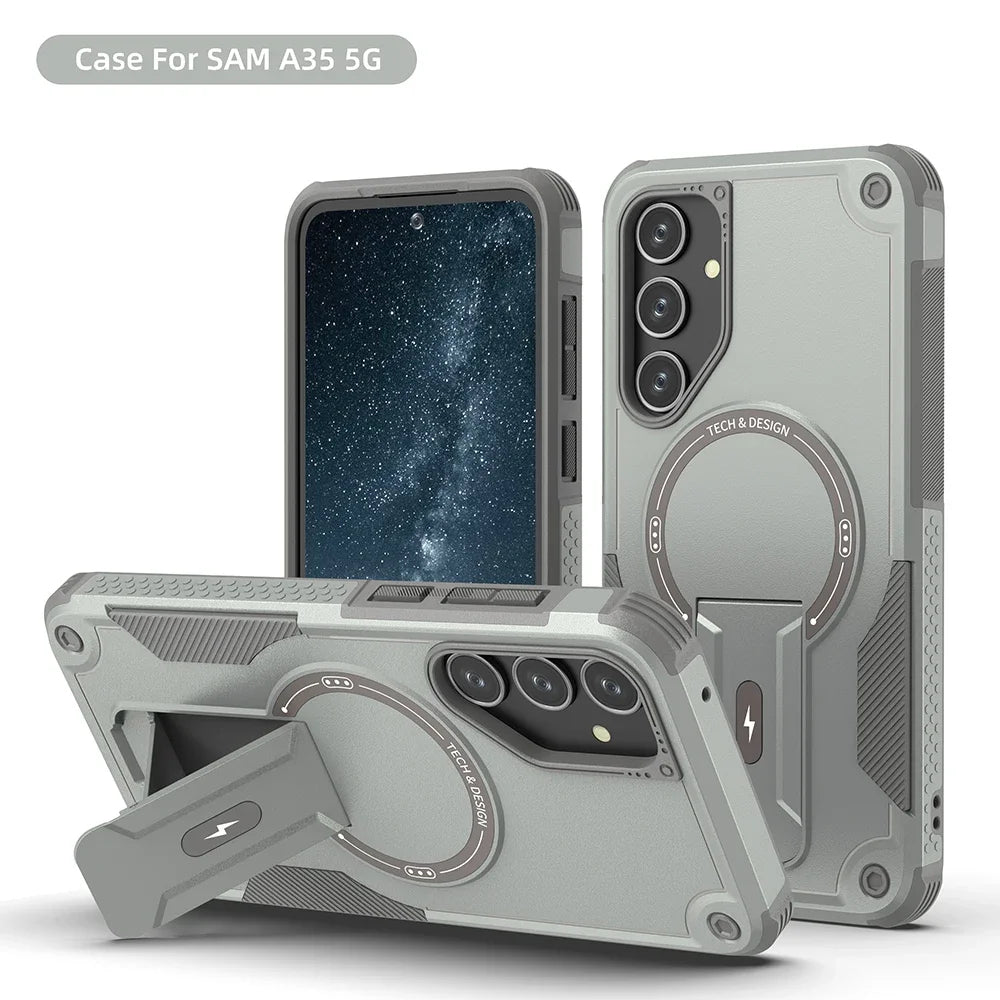 Funda Magnética para Teléfono con Soporte para Samsung Galaxy A55 A16 A35 A25 A05 A54 5G, Carga Inalámbrica, Protección Contra Impactos