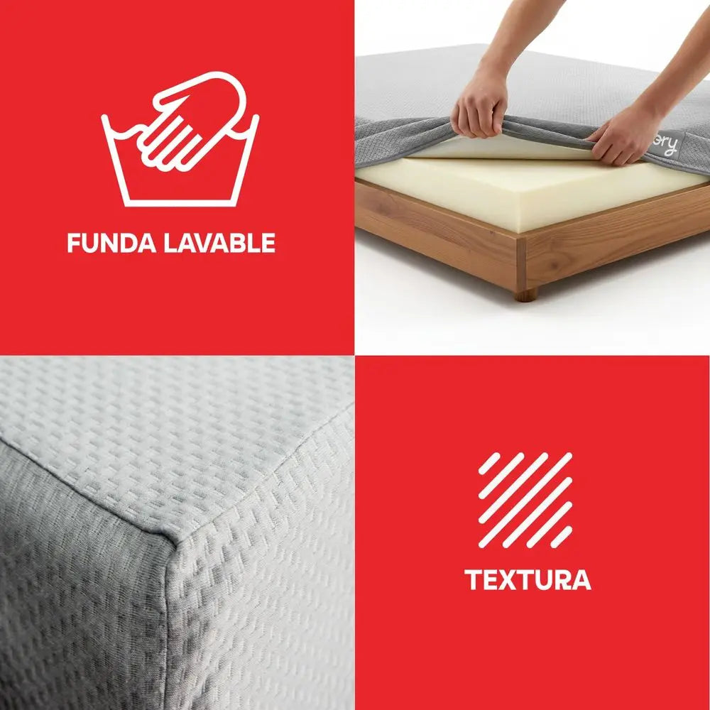 Colchoneta Individual en Caja, Espuma de Alta Densidad, Colchón de Espuma Viscoelástica, Ergonómico, Hipoalergénico, 99x190x18 cm, F