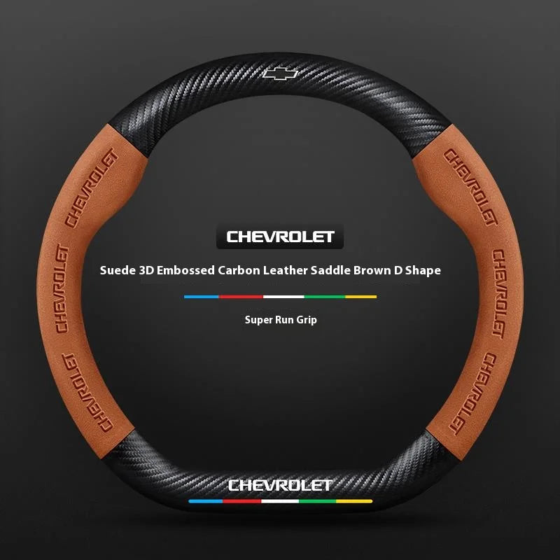 Protector para volante de coche, gamuza auténtica de fibra de carbono para Chevrolet Cruze SparkLacetti EQUINOX Onix Tracker Trailblazer Suburban