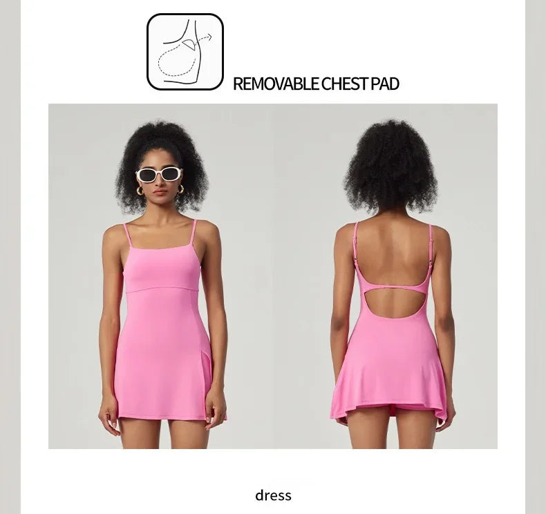 Vestido de tenis moderno SharpStar para mujer con pantalones cortos, vestido deportivo para bádminton y golf con almohadillas en el pecho, conjunto deportivo ajustado con abertura, vestido deportivo.