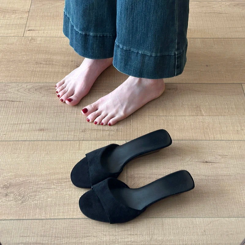 Sandalias de Verano para Mujer, Punta Abierta, Gamuza, Elegantes, Color Sólido, Tacón de Cuña, Zapatos de Vestir, Cómodas, para Playa y Exteriores