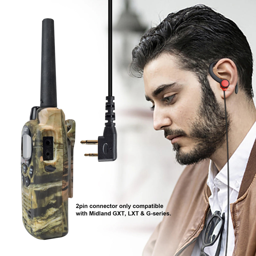 Auricular suave en forma de G para walkie talkie, auriculares de 2 pines con micrófono compatibles con Midland LXT118 GXT1000VP4 LXT500VP3 LXT600VP3