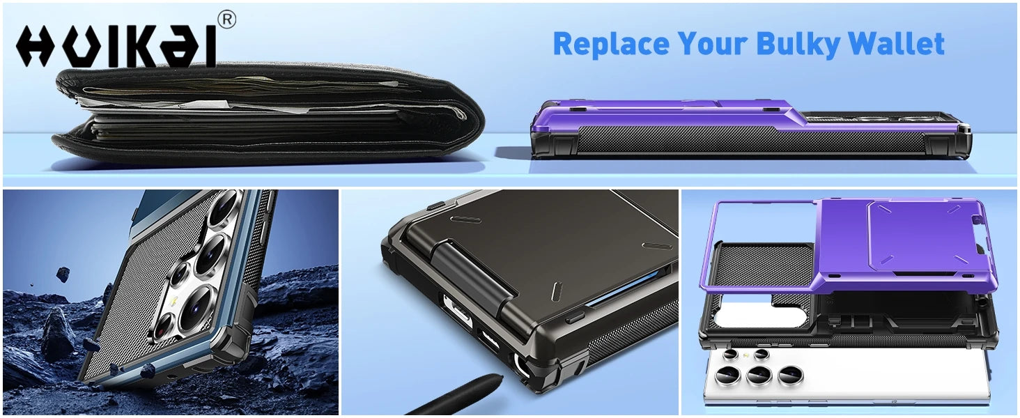 Funda con Tarjetero para Samsung Galaxy S26 Ultra S25 S24 S23 S25 FE A17 A56 A37, Funda Protectora Resistente con Ranura Oculta para Tarjetas