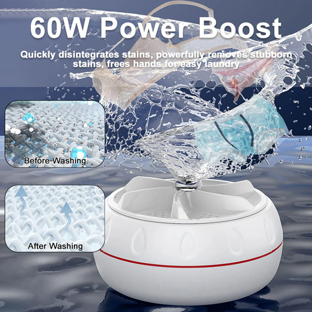 Lavadora Turbo portátil de 60W, Mini lavadora ultrasónica de alta potencia para ropa de bebé, ropa interior, calcetines, viaje de negocios, USB
