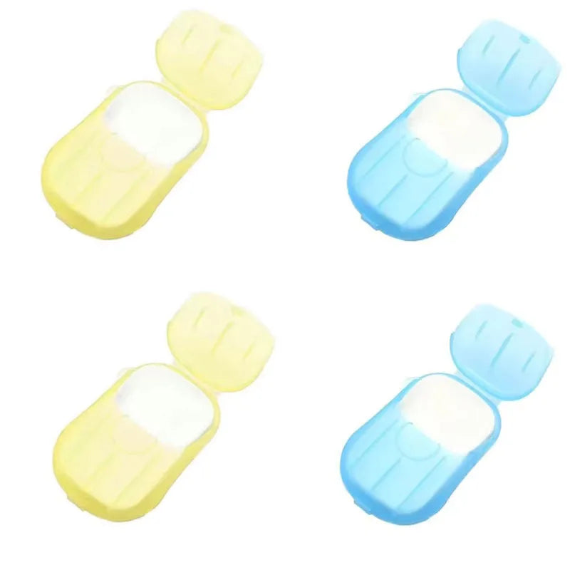 1/4 Caja de Hojas de Jabón Desechables para Viaje, Hojas de Jabón de Papel Mini Amigables con la Piel, Jabón Portátil en Rodajas con Caja para Lavado de Manos