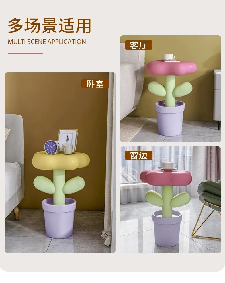 Mesa Auxiliar de Resina con Forma de Tulipán - Macetero Creativo, Decoración Original para Sala de Estar y Dormitorio