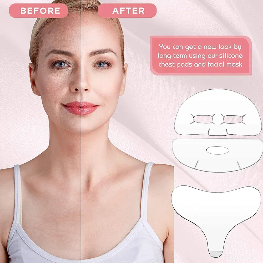 Parches de silicona 2 en 1 para la cara y el cuello, antiarrugas, para suavizar la piel del rostro y el pecho, herramientas para el cuidado de la piel.