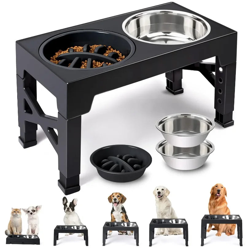 Comederos Elevados para Perros con Soporte Ajustable y Doble Tazón de Acero Inoxidable para Comida y Agua, para Perros Pequeños, Medianos y Grandes