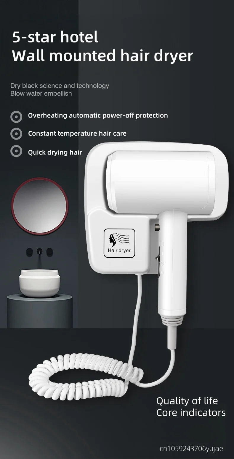 Secador de Pelo de Pared para Baño, de Alta Velocidad, Sin Perforaciones, para Hoteles Cinco Estrellas