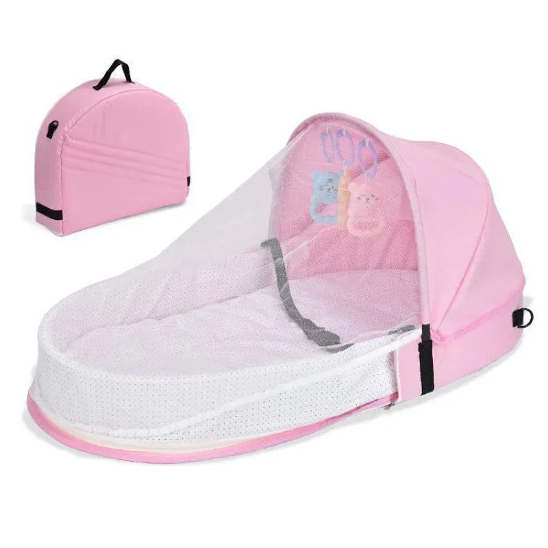 Cama de bebé práctica, cuna plegable antipresión con red y toldo, aislamiento biomimético para recién nacidos, cuna de viaje al aire libre
