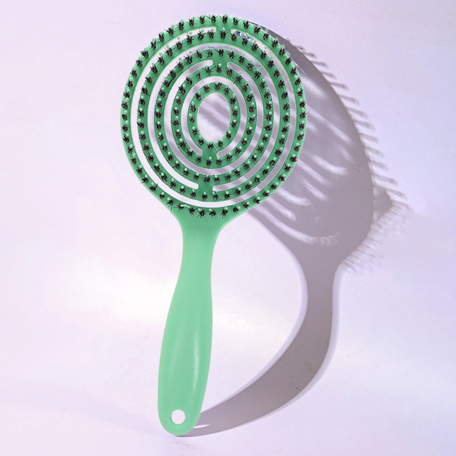 Cepillo de pelo de cerdas naturales de jabalí para desenredar y peinar, herramientas para mujeres con cabello largo, masaje del cuero cabelludo, color marrón, mango ergonómico ligero
