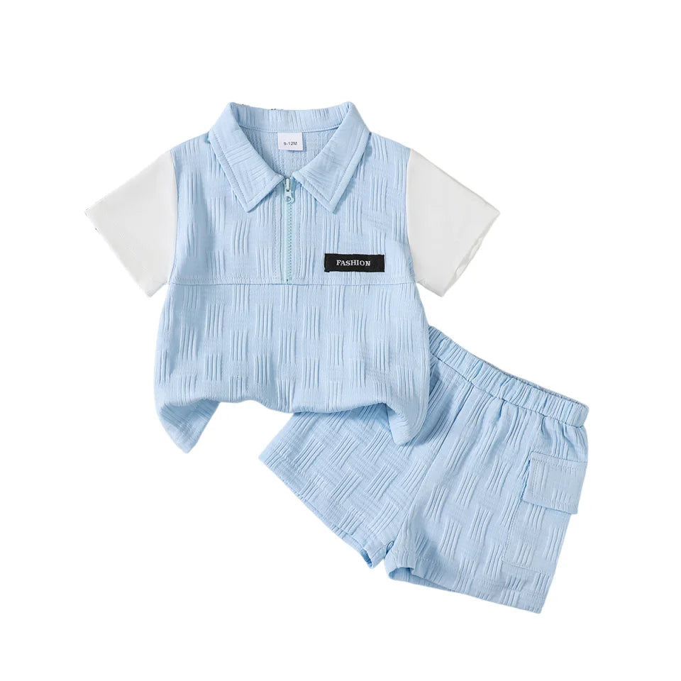 Conjunto de 2 piezas de moda para niños pequeños, conjunto de camiseta de manga corta con bloques de color y pantalones cortos para bebés recién nacidos de 0 a 3 años, ropa informal de verano