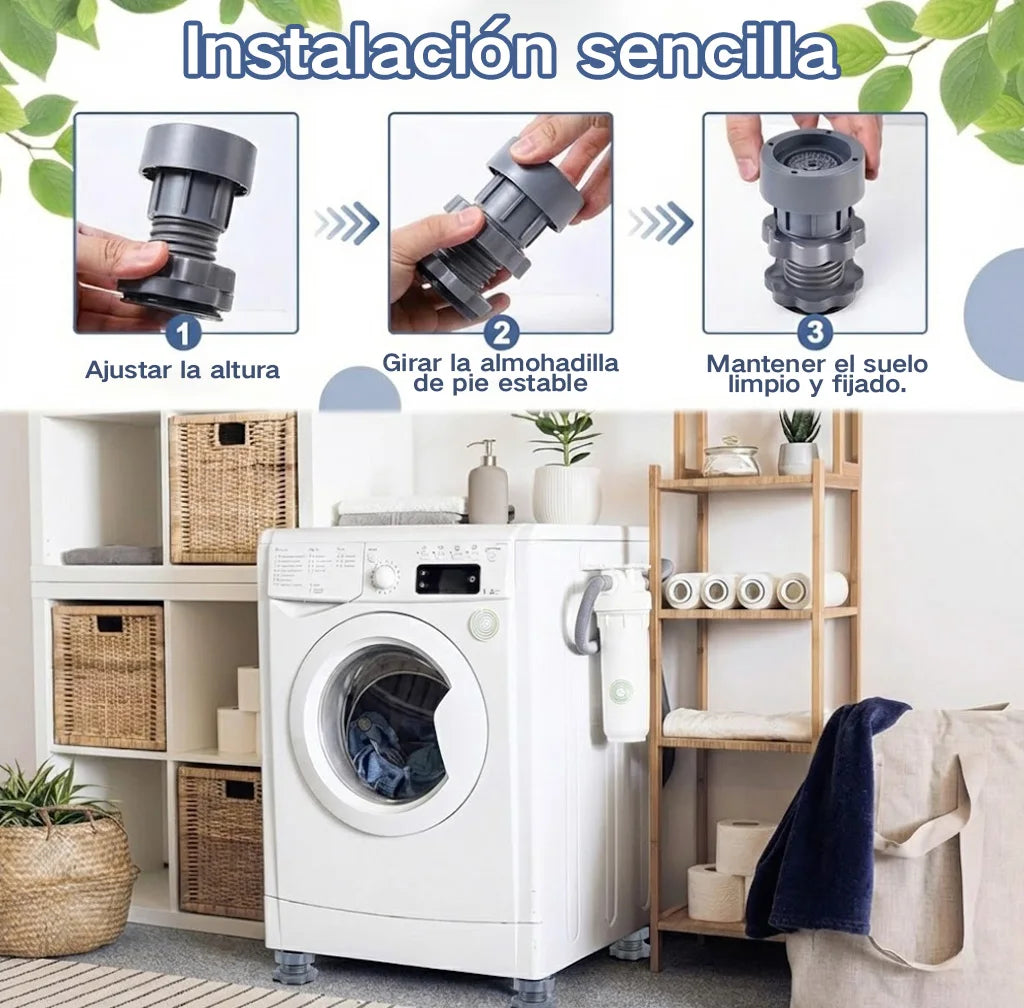 Base Antivibración para Lavadora, Almohadillas Antideslizantes y Amortiguadoras, Soporte Universal Elevador para Lavadora, Refrigerador, Reducción de Ruido y Humedad