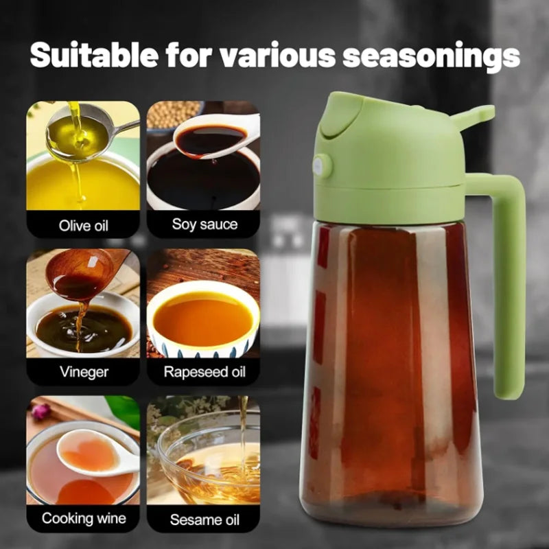 Dispensador y Rociador de Aceite de Vidrio 2 en 1, 16oz/470ml, Antiderrames, para Cocina, Freidora de Aire, Barbacoa, Repostería, Ensaladas - Botella Rociadora de Aceite de Oliva