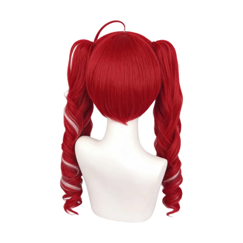 Peluca de Cosplay Kasane Teto, Roja con Reflejos Blancos, Rizada, con Dos Colas de Caballo, Resistente al Calor, Cabello Sintético de Anime para Comic Con y Halloween