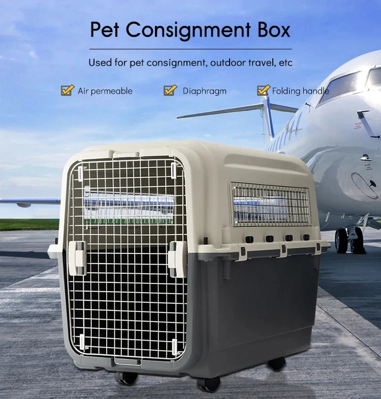 Diseño de dos puertas de seguridad Maleta para perros y gatos Caja de transporte aéreo para mascotas espacial de gran tamaño con ruedas