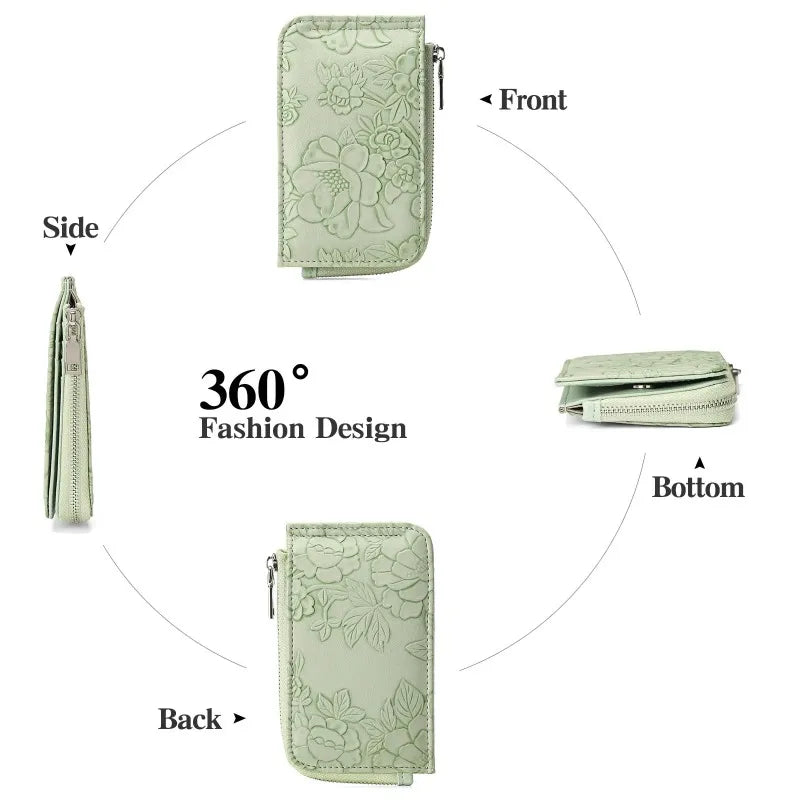 Monedero con cremallera para mujer con diseño en relieve de llavero, múltiples ranuras para tarjetas, billetera de gran capacidad, accesorios de moda