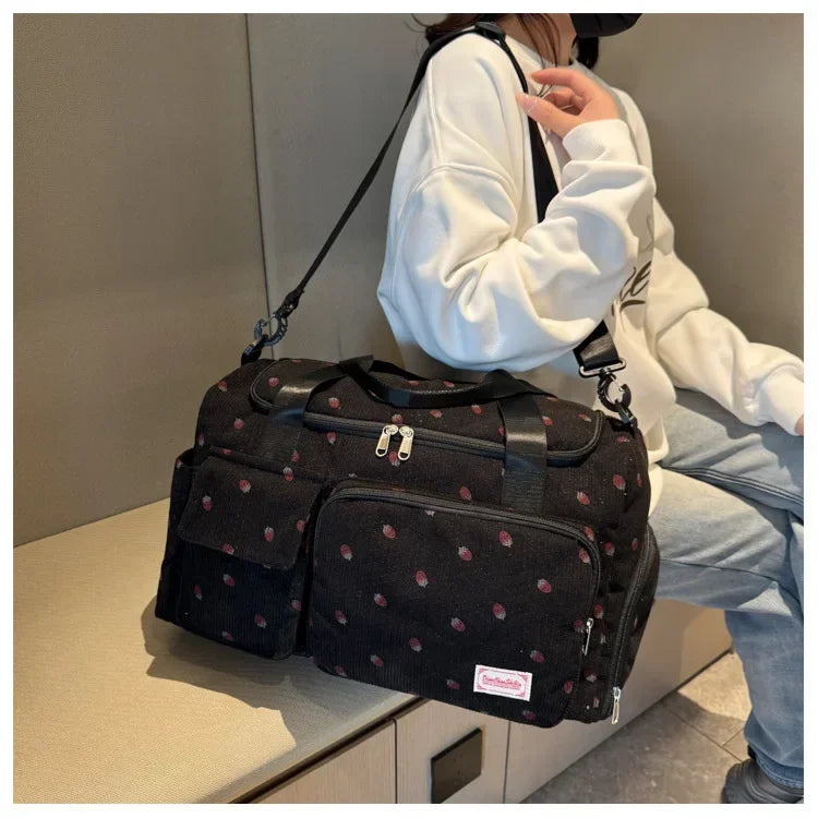 Bolsa de viaje de pana, bolsa de viaje de gran capacidad con compartimento para zapatos, bolsas deportivas para Fitness para mujer, bolsas de lona