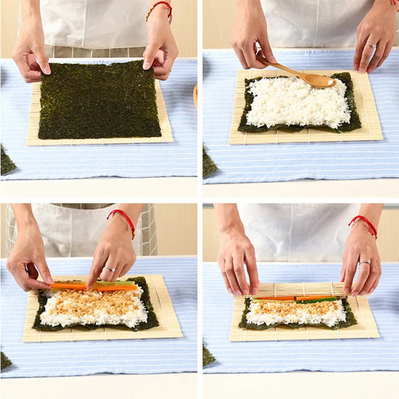 1 Uds. Tapete rodante para cortina de Sushi, cuchara para Sushi DIY, rodillo de arroz Onigiri, utensilios de cocina, accesorios de cocina, herramientas para hacer Sushi de bambú