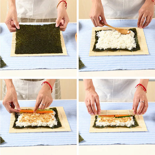 1 Uds. Tapete rodante para cortina de Sushi, cuchara para Sushi DIY, rodillo de arroz Onigiri, utensilios de cocina, accesorios de cocina, herramientas para hacer Sushi de bambú