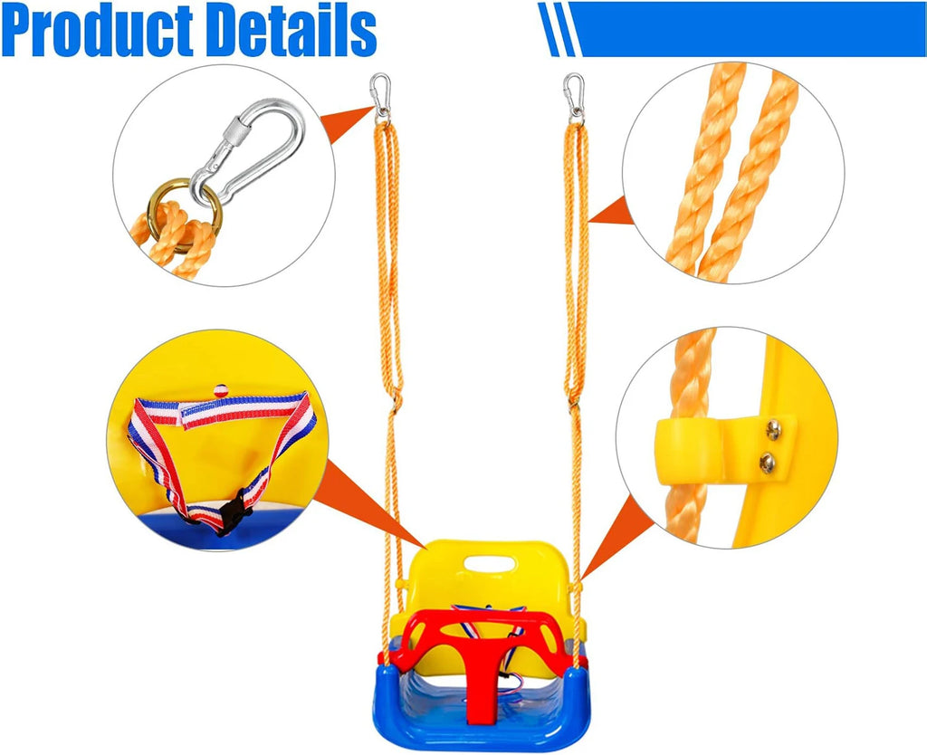 Asiento de columpio para bebé 3 en 1, columpio para niños pequeños, antideslizante y desmontable seguro para bebés y adolescentes, asiento de columpio para patio de juegos exterior