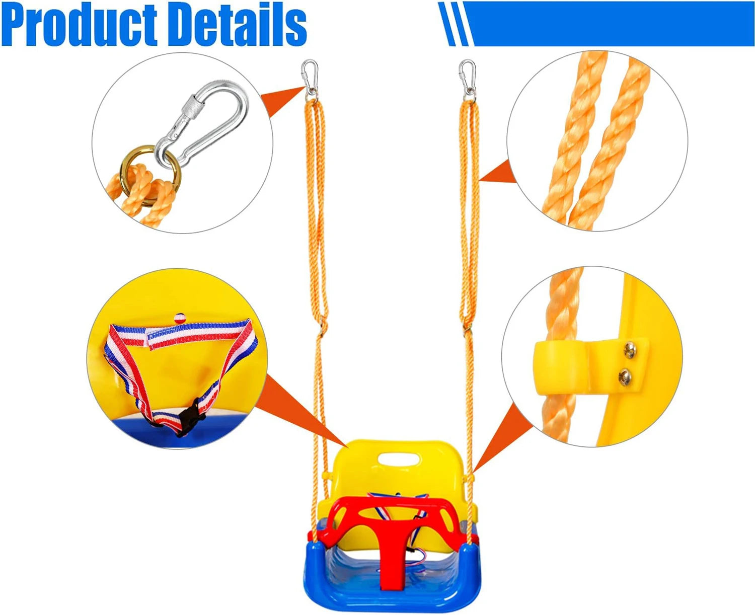 Asiento de columpio para bebé 3 en 1, columpio para niños pequeños, antideslizante y desmontable seguro para bebés y adolescentes, asiento de columpio para patio de juegos exterior