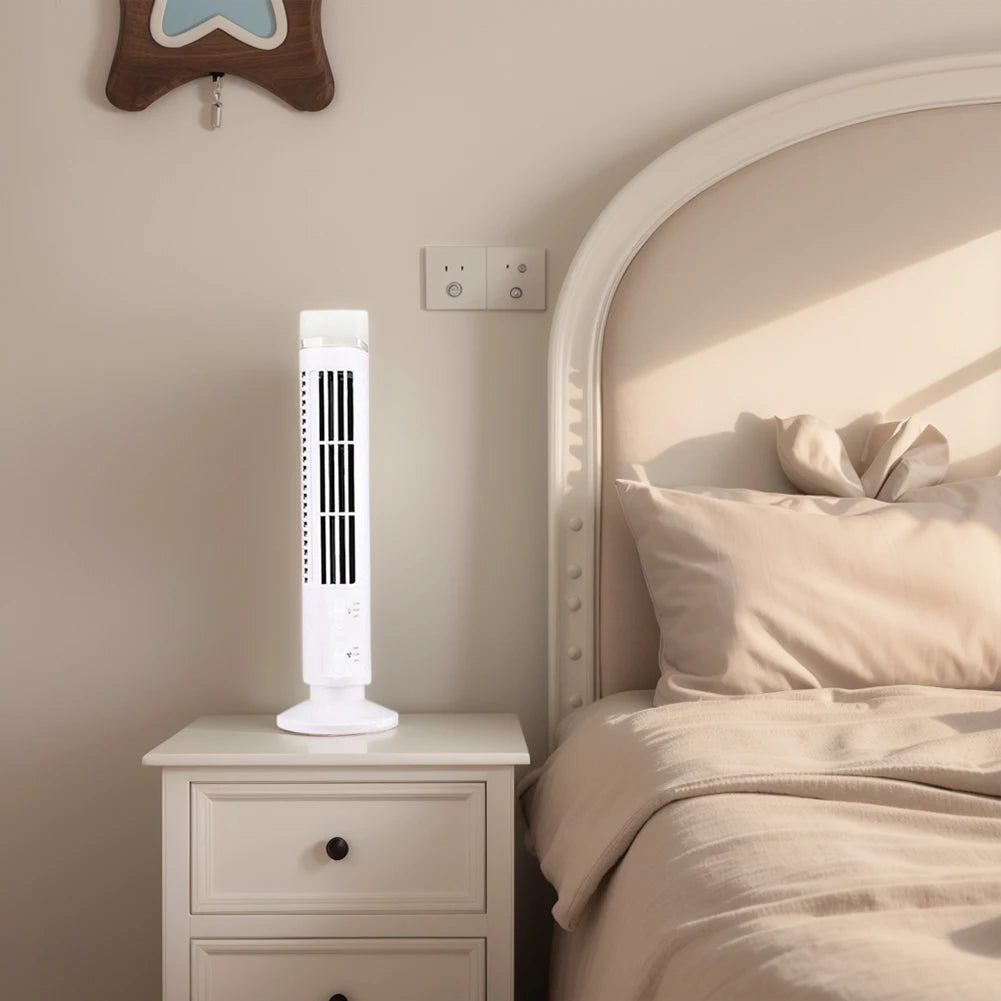 Ventilador de torre LED de 2,5 W, 38CM/33CM, sin hoja, 2 velocidades, ventilador de torre de pie, ventilador de suelo eléctrico portátil para sala de estar, dormitorio y oficina
