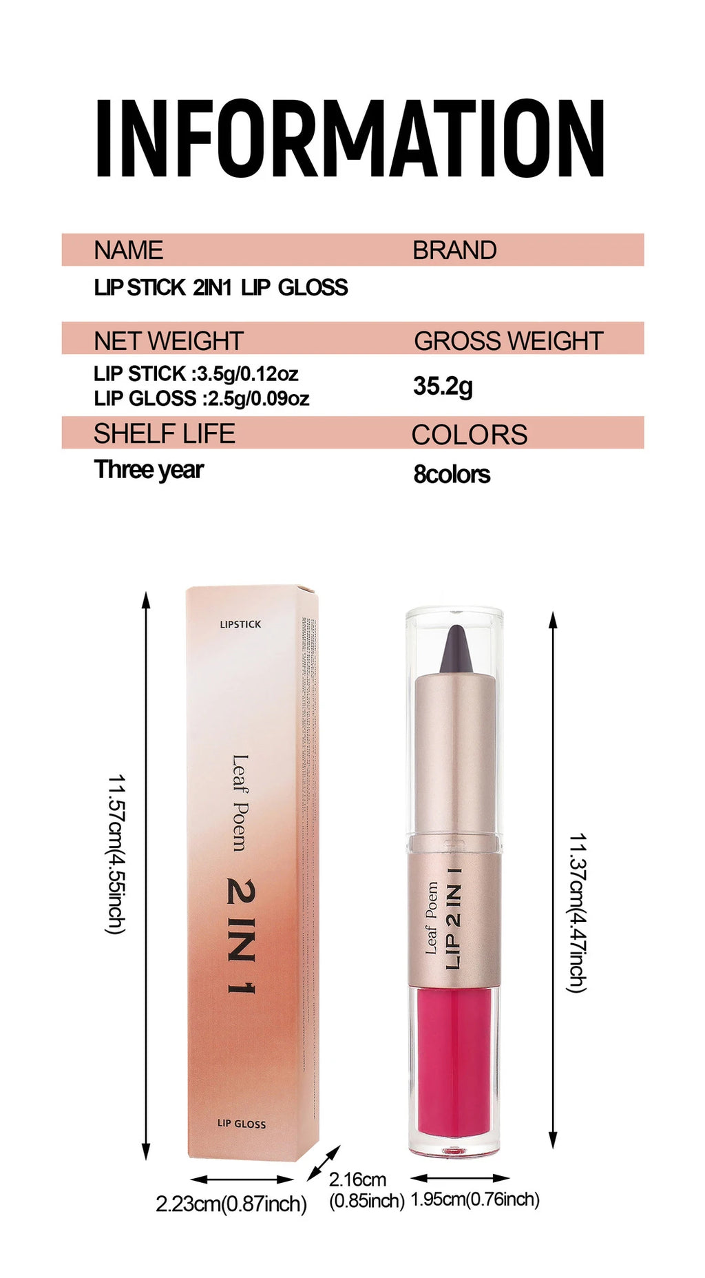Delineador de labios cónico negro y marrón, lápiz de contorno, espejo de doble cabeza, brillo de labios de cristal, maquillaje de tinte de labios rojos sexis