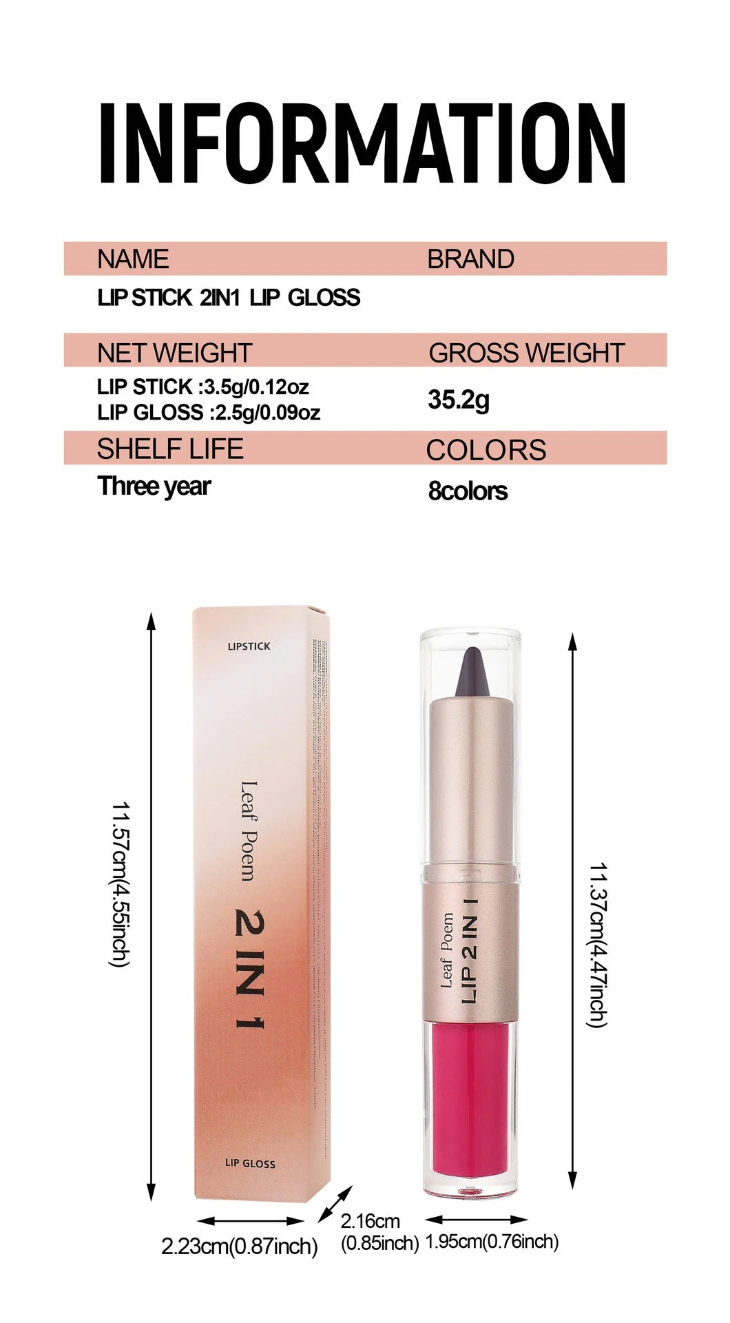 Delineador de labios cónico negro y marrón, lápiz de contorno, espejo de doble cabeza, brillo de labios de cristal, maquillaje de tinte de labios rojos sexis