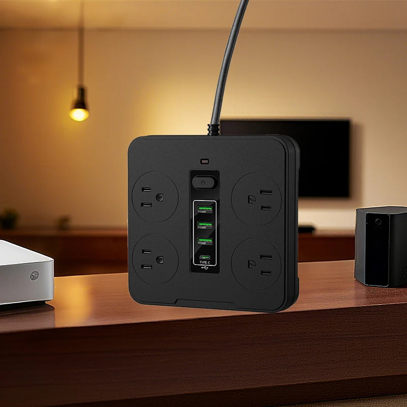 Iruibo American Standard Power Strip White 4 AC Outlets 3USB + Type-C Fast Charging Portable Multi Socket for Home Office Travel