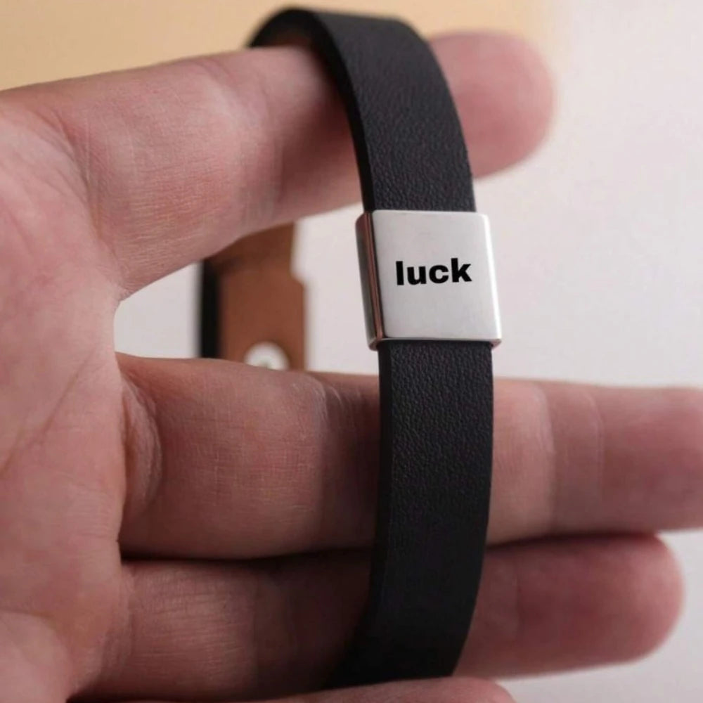 Pulseras de identificación ajustables de acero inoxidable, brazaletes de piel de vaca tallada personalizados gratis, correas de muñeca de cuero DIY para hombres y mujeres