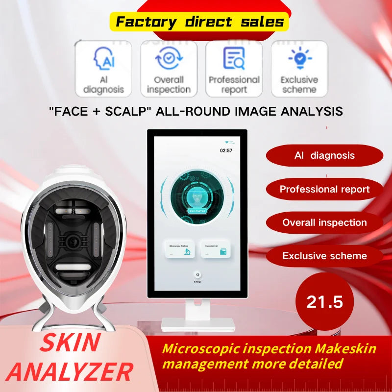 Escáner de piel 3D, analizador facial para el cuidado, máquina de Monitor, espejo mágico, prueba portátil, Detector en inglés, análisis de prueba de cámara facial