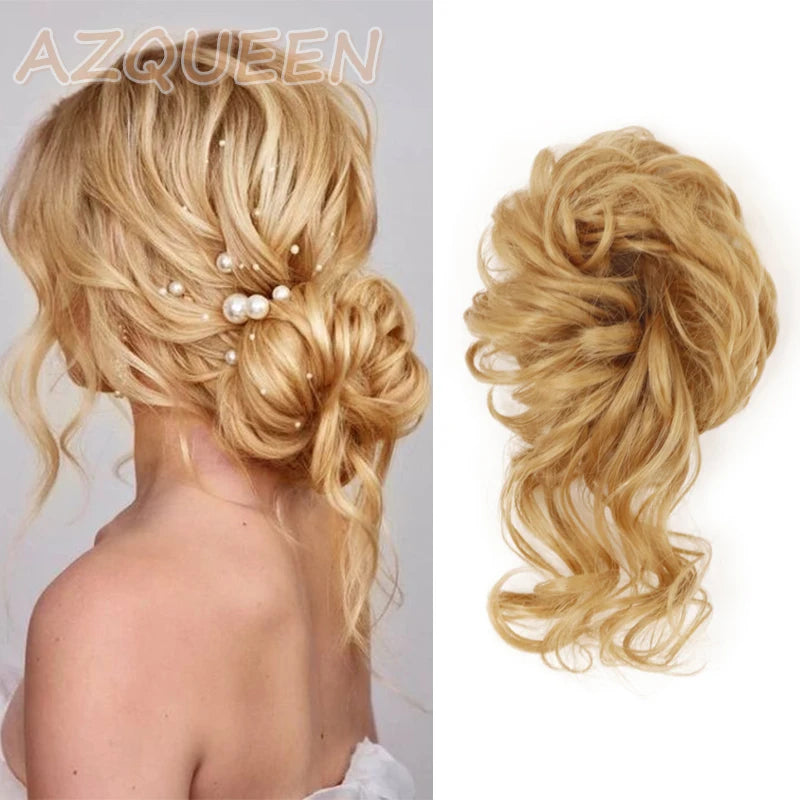 AZQUEEN moño de pelo sintético moño Natural gris desordenado banda para el cabello rizado elástico Scrunchy piezas de cabello falso para mujeres horquillas
