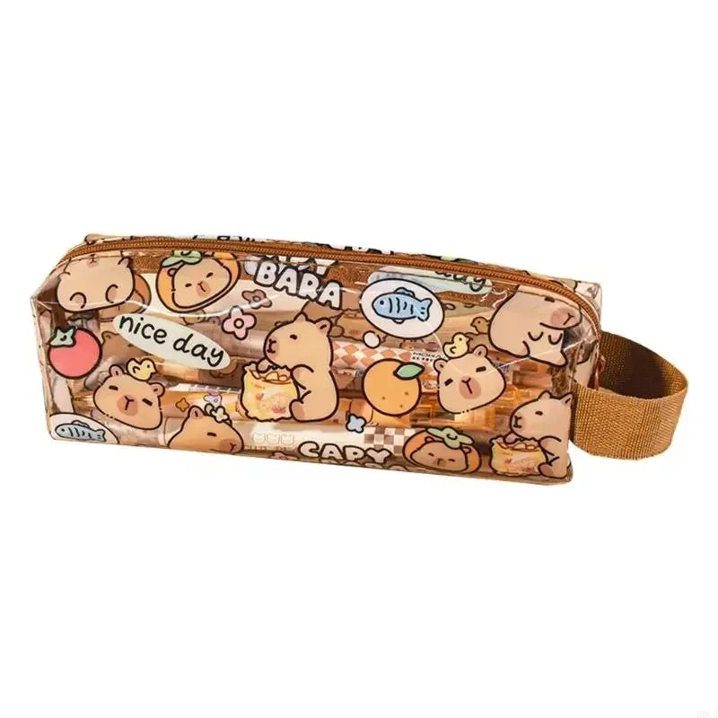 Estuches de lápices de capibara de dibujos animados, bonitos bolsos para bolígrafos, estuche de lápices con cremallera Kawaii, papelería para estudiantes, suministros escolares y de oficina, regalos
