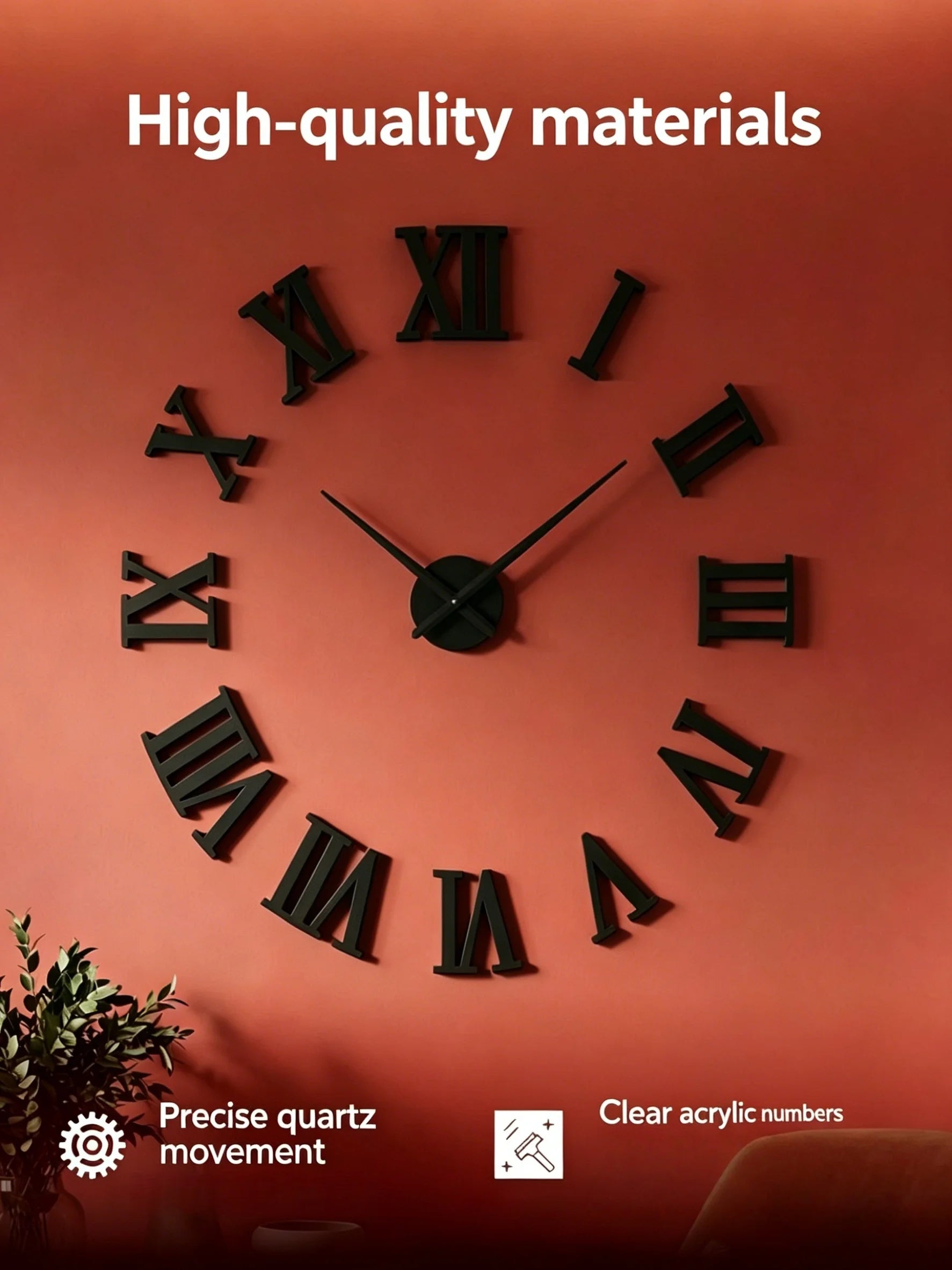 Reloj de pared con espejo acrílico de Número Romano grande 2D/3D, pegatina de moda DIY, relojes de cuarzo, reloj, decoración del hogar, pegatinas para el salón