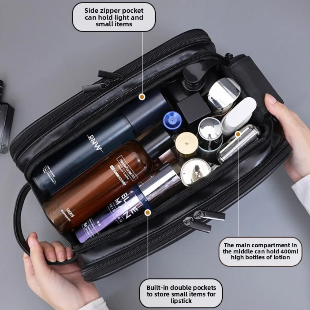 Neceser de PU con múltiples bolsillos para mujer y hombre, bolsas de maquillaje esenciales de viaje, bolsa colgante impermeable, bolsa organizadora de lavado de cosméticos