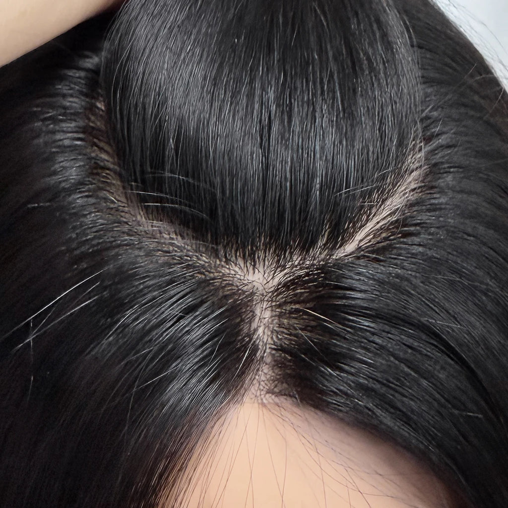 Peluca de cabello humano liso de 20 pulgadas de largo con base de seda de 10x12 cm, peluca de cabello humano virgen con base frontal de PU Bio, lista para usar.