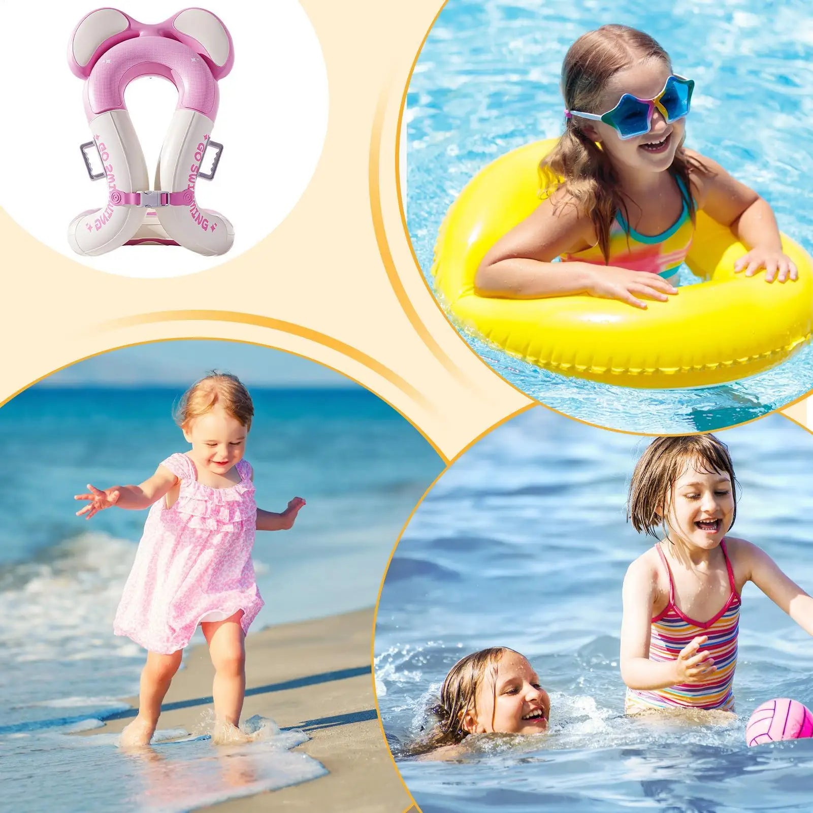 Chaleco de anillo de natación inflable con bolsas de aire dobles y hebilla de seguridad ajustable, flotador de piscina para niños, fiesta de juegos acuáticos