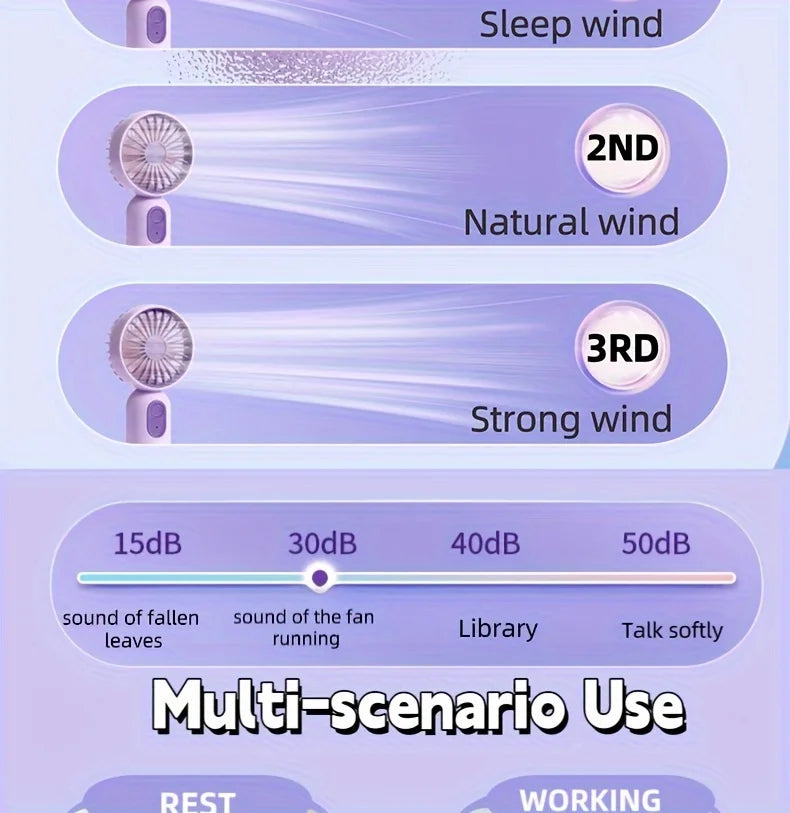 Mini ventilador portátil, pequeño ventilador de mano, carga USB, ventilador de mano de 3 velocidades adecuado para oficina, viajes al aire libre y camping